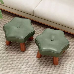 Green Star Shaped <b>Stool</b> With <b>Wooden</b> Legs For Living Room Or Entryway Use - Product Image 1