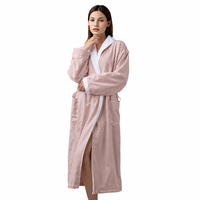 Peignoir de couple avec col châle, double face rose, confortable et chaud pour les vacances et la maison, style enveloppant unisexe, vêtements de détente