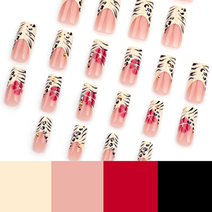 24 <span class=keywords><strong>Uñas</strong></span> Postizas <span class=keywords><strong>Acrílicas</strong></span> Cuadradas <span class=keywords><strong>con</strong></span> Diseño de Leopardo Francés, Purpurina, Pedrería y <span class=keywords><strong>Flores</strong></span> <span class=keywords><strong>Rojas</strong></span>, <span class=keywords><strong>Uñas</strong></span> Artificiales, <span class=keywords><strong>Uñas</strong></span> Falsas 3543 - Product Image 3