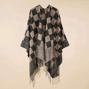 Poncho largo de lana de alta calidad para mujer, estilo chal, capa con capucha y frente abierto, invierno 2024 - Product Image 1