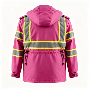 <b>Pink</b> High Visibility ANSI Class 1 EN ISO 20471 Certified <b>Waterproof</b> Rain <b>Jacket</b> for Women Breathable Reflective Safety Coat - Product Image 3