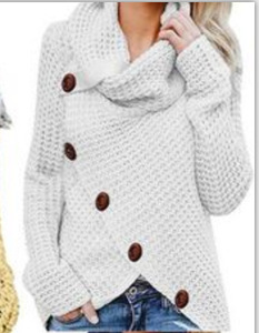 Roupas Femininas de Inverno Atacado Suéter com Botão Moda Suéter de Tricô <span class=keywords><strong>Chunky</strong></span> com Gola Alta - Product Image 2