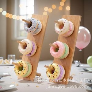 Wooden Donut Storage Rack Round Reusable Birthday Party Dessert <b>Stand</b> 1 <b>Pc</b> With Detachable Design - Product Image 3