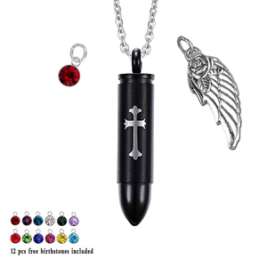 12 color piedra joyería <span class=keywords><strong>de</strong></span> <span class=keywords><strong>la</strong></span> cremación <span class=keywords><strong>de</strong></span> alas <span class=keywords><strong>de</strong></span> Ángel recuerdo Memorial collar <span class=keywords><strong>Cruz</strong></span> colgante <span class=keywords><strong>de</strong></span> bala para cenizas (negro) - Product Image 1