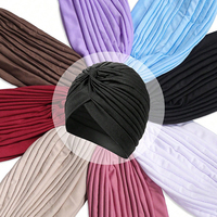 Bonnet plissé pour femmes indiennes, turbans, chapeaux musulmans, bonnet extensible en polyester, couleur unie, turban chimio pour femmes atteintes de cancer, couvre-chef