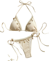 Luxe Badmode High-End Sexy Bikini Set Met Veters Tweedelige Sexy Pure Wens Bikini Uv-Bescherming Jurk Met Lange Mouwen Voor De Zomer