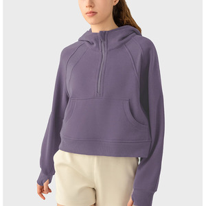 Sudadera con capucha de mujer con media cremallera y cuello alto y logotipo personalizado al por mayor - Product Image 3