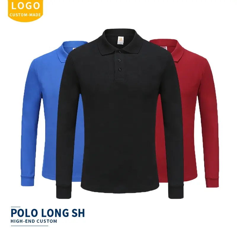 High Quality 100% Cotton Long Sleeve Polo T Shirt Blank Custom Logo Men Polo T Shirt