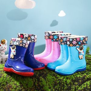 Bottes de pluie pour enfants avec doublure en coton, bottes chaudes pour étudiants, chaussures en caoutchouc imperméables - Product Image 1