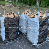 Sacs en polypropylène tissé jaune avec rabat supérieur, maille tubulaire respirante, logo personnalisé, haute qualité, pour emballage de bois de chauffage, sacs en vrac en fibres polyvalentes