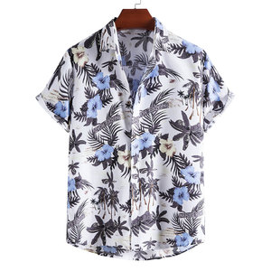 Camicia a fiori hawaiani in tessuto di poliestere camicia da uomo a maniche corte ampia da spiaggia nuova all'ingrosso - Product Image 1