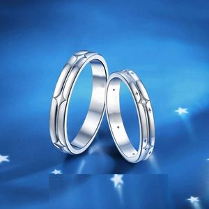 Bagues de couple plaquées platine, brillantes, étoilées, pour homme et femme, romantiques, de mariage, ajustables, ouvertes, avec zircon brillant - Product Image 1