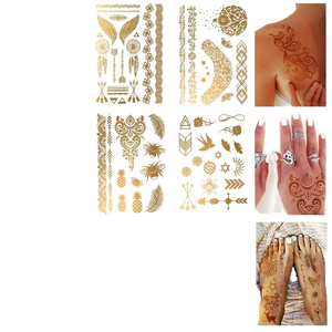 9 fogli 125 <span class=keywords><strong>tatuaggi</strong></span> temporanei a forma di fiore in oro per feste e feste da donna adesivi - Product Image 1