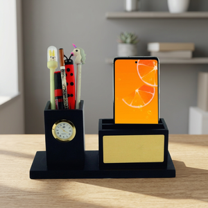 Modern Desk Organizer with Clock <b>Phone</b> Holder Pen Stand Memo Slot <b>Office</b> Desktop Gift - Product Image 3