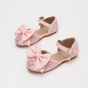 Zapatos de niña con lazo de lentejuelas rosas, cómodos y elegantes, para fiestas y actuaciones, talla grande, estilo princesa con hebilla hueca. - Product Image 1