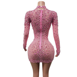 粉色钻石连衣裙迷你连衣裙长袖舞会礼服粉色舞会礼服 - Product Image 4