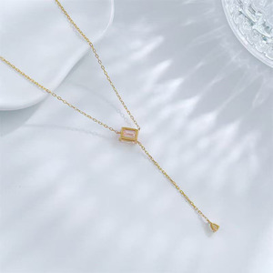 Collier pendentif en or 18 carats avec émeraude de laboratoire et diamant <span class=keywords><strong>rose</strong></span>, forme goutte d'eau romantique en Y, avec pompon, pour femme - Product Image 2