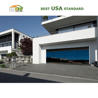 Porte de garage sectionnelle automatique moderne USA à vue complète 8x7 en verre sans cadre noir en aluminium, enroulable, étanche et pliable pour villa