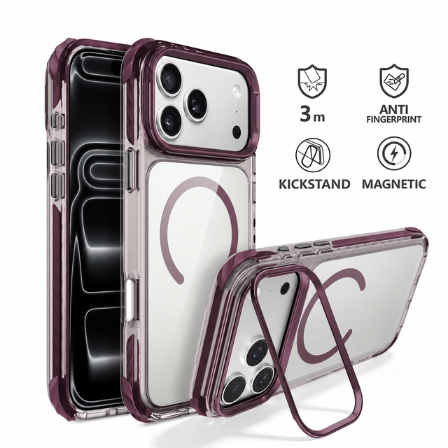 New 2026 Transparent Metal Kickstand Magnetic Phone Cover for iPhone 17 High Quality Mobile Phone Case for 18 Pro Max Phone case