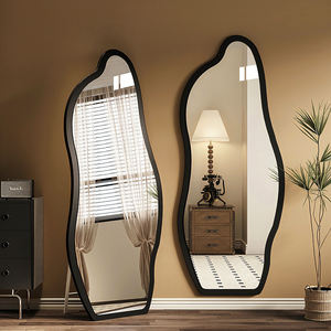 مرآة زينة لصالون التجميل بتصميم غير منتظم، أثاث لغرفة النوم وديكور منزلي، مرآة أرضية طويلة بطول كامل بمظهر خشبي - Product Image 4