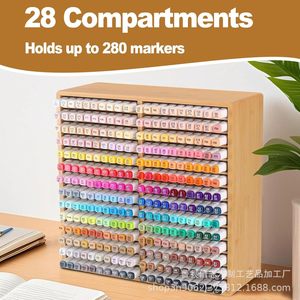 Wooden Desktop Marker Storage <b>Box</b> Multi Layer Square <b>Pen</b> Holder For Art Supplies - Product Image 3