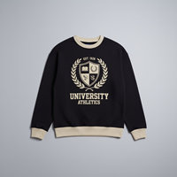 OEM ODM Sweat-shirt décontracté en coton noir style universitaire pour homme avec logo de blason universitaire et bordure crème