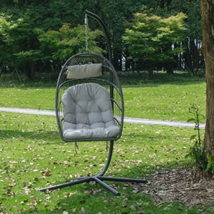 Fauteuil suspendu en rotin PE fait main avec coussin, design moderne pliable pour patio, cour, mobilier d'extérieur - Product Image 1