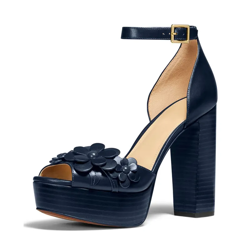 High Heels Platform Fashion Platform High Heels Leather Woman Sandal Shoes With Flower Decorations Shoes
