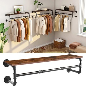 Wholesale <strong>Industrial</strong> <strong>Pipe</strong> Clothing Rack Wall Mounted Wood Shelf <strong>Pipe</strong> <strong>Shelving</strong> Floating Shelves Retail Garment Rack Display Racks - Product Image 3