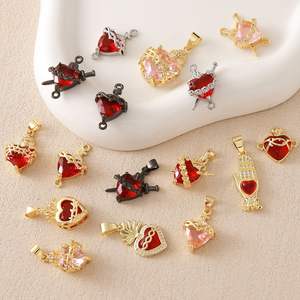 Liontin Salib Zirkon Berbentuk Hati Berlapis Emas Tembaga Lapis Eropa dan Amerika, Kalung Hati Suci Vintage, Perhiasan DI - Product Image 1