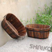 Baril rond de jardinière de grand calibre en bois anti-corrosion, pots de plantation de jardinage à la maison, pots de plantation de balcon de patio extérieur