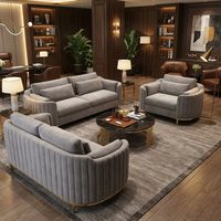 Set Sofa Kantor Mewah Kain Abu-abu Aksen Logam Emas Desain Modern Elegan untuk Ruang Santai Bisnis dan Ruang Resepsi