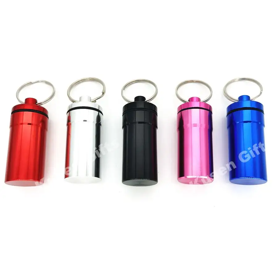 Pilule cas keychain 21*44mm en aluminium mini étanche pilule Bouchons d'oreille gadget boîte de rangement case porte-clés