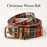 Ceinture en tissu écossais édition Noël, ceinture rétro avec quincaillerie en laiton, ceinture assortie pour homme et femme, cadeau de Noël