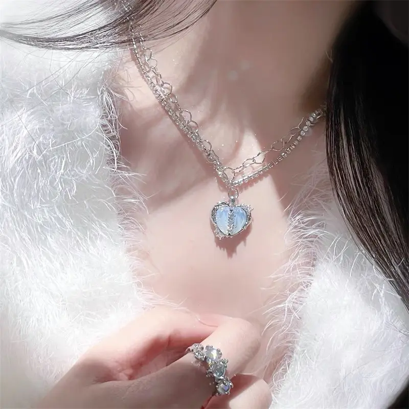 Romantis Hadiah Pacar Perhiasan Atmosfer Multi-Layer Kalung Kreatif Split Hati Liontin Kalung untuk Wanita Anak Perempuan