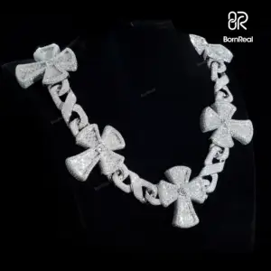 Colar de pulseira de Moissanite VVS com nome de cruz cubana personalizada, conjunto de joias com pingente de corrente de diamantes e fecho de logotipo personalizado, hip hop rapper