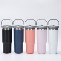 Gobelet de voiture portable 30oz au design moderne, en acier inoxydable 304, thermos sous vide, avec couvercle en silicone et paille en PC, idéal pour les voyages