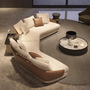 Conjunto de sofá de ocio minimalista italiano diseño de moda conjunto de sofá de cuero de material mixto muebles de sala de estar sofá de sala de estar - Product Image 2