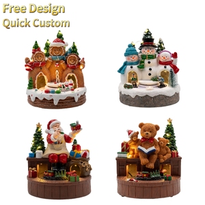 Décoration de village de Noël éclairée par LED rotative - Ornement de table en résine peint à la main pour la maison et les fêtes - Product Image 1