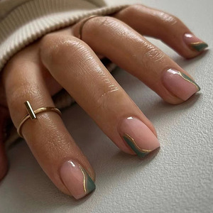 24 <span class=keywords><strong>faux</strong></span> <span class=keywords><strong>ongles</strong></span> réutilisables en ABS, courts, personnalisés, à presser, avec colle, pour femme, design amande carrée - Product Image 1