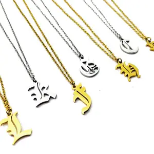 Gold Plated Stainless Steel Gothic Old English Initial Pendant Necklaces Personalized Name Letter Chain Necklace for Women