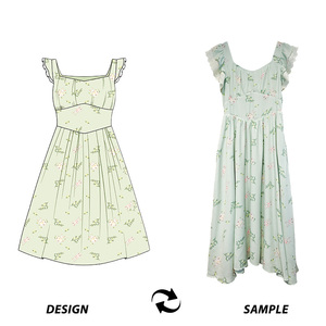 Đầm mùa hè họa tiết hoa ca rô phong cách thường ngày năm <span class=keywords><strong>2025</strong></span>, bộ đồ mẹ và con gái, thiết kế tùy chỉnh, trang phục gia đình đồng điệu - Product Image 3