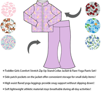 Conjunto Deportivo para Niñas Pequeñas al por Mayor: Chaqueta con Cremallera y Cuello Alto y Pantalones de Yoga Acampanados de Alta Calidad