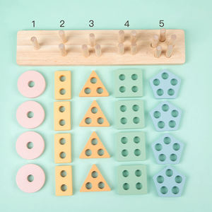 Montessori mở rộng suy nghĩ năm cột gỗ Đồ chơi màu phân loại khối cảm giác giảng dạy trò chơi - Product Image 4