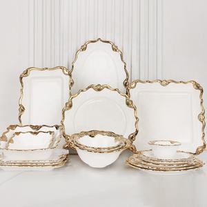 Assiette et bol de service en porcelaine de luxe, style moyen-oriental, bordure dorée - Product Image 6