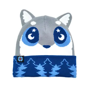 Sewingman Caps Jacquard Knitted Cute Baby Animal Cat Bear Bunny Wolf Ear Winter Beanie Hats With Ears And Custom Logo