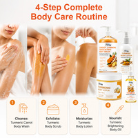 Kit de Soins Corporels Éclaircissants Curcuma et Carotte – Routine 4 Étapes pour une Peau Unifiée, Exfoliée, Hydratée et Réparée des Zones Ternes et Rugueuses