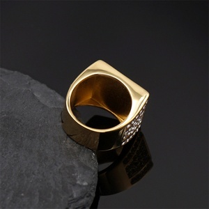 New Arrival Stainless Steel square Diamond Charm Gold Plated Round <b>Rings</b> <b>Men</b> - Product Image 6