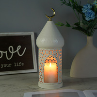 Lanterne LED creuse rétro marocaine en fer forgé, faite à la main, vernie au four, imprimée UV, style Moyen-Orient, porte-bougie blanc 3