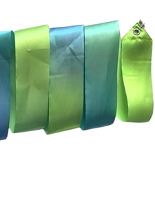 Ruban de danse en satin dégradé vert-bleu avec poignée rouge pour la scène, vente en gros - Product Image 5